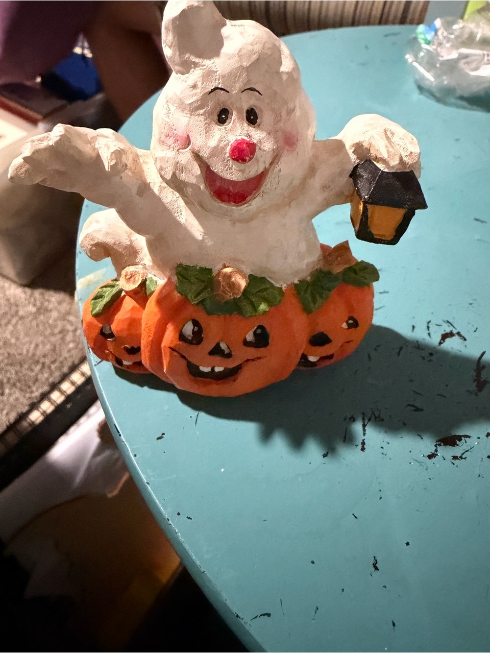 White Ghost with Orange Pumpkin Trio Halloween Figurine
